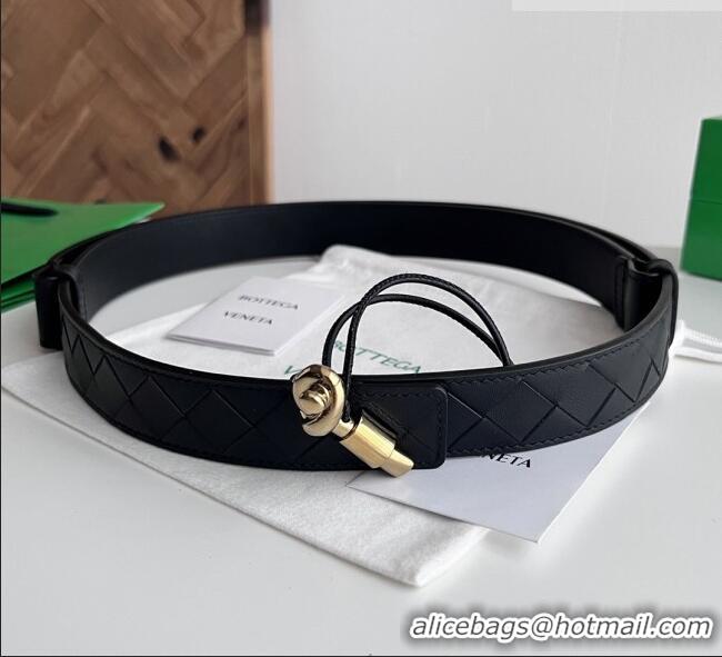 Hot Sell Bottega Veneta Andiamo Belt in Intreccio Leather BV111718 Black 2025