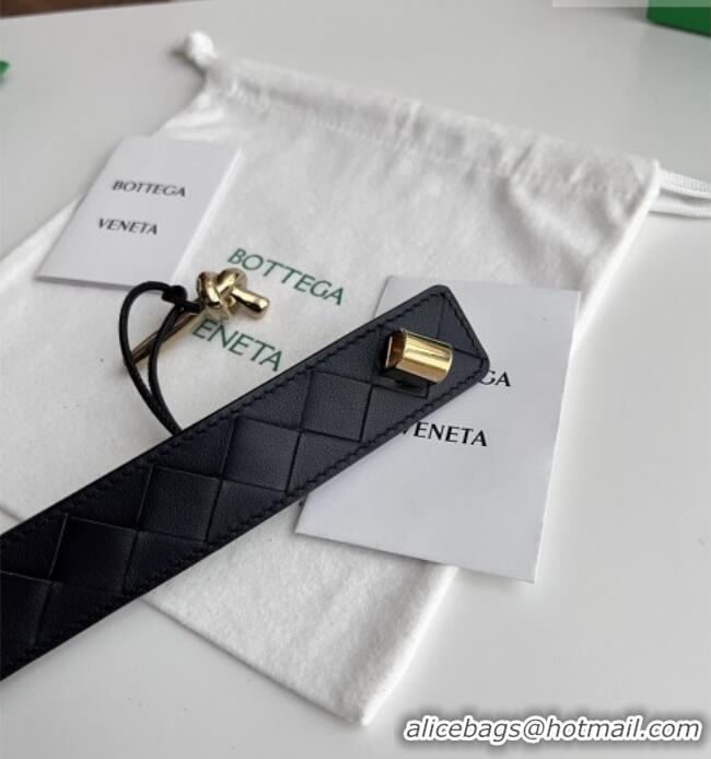 Hot Sell Bottega Veneta Andiamo Belt in Intreccio Leather BV111718 Black 2025