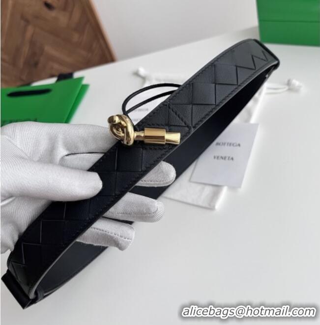 Hot Sell Bottega Veneta Andiamo Belt in Intreccio Leather BV111718 Black 2025