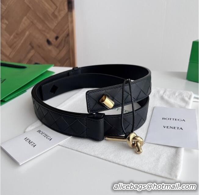 Hot Sell Bottega Veneta Andiamo Belt in Intreccio Leather BV111718 Black 2025