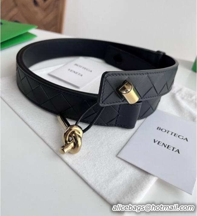 Hot Sell Bottega Veneta Andiamo Belt in Intreccio Leather BV111718 Black 2025
