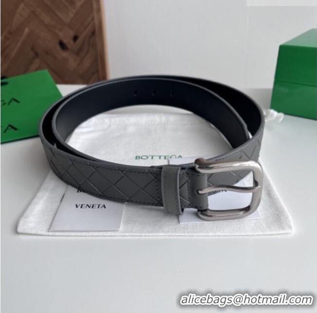 Luxury Cheap Bottega Veneta Intreccio Loop Belt 3.5cm BV111719 Grey 2025