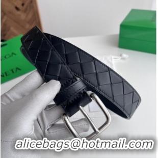 Cheap Price Bottega Veneta Intreccio Loop Belt 3.5cm BV111721 Black/Silver 2025