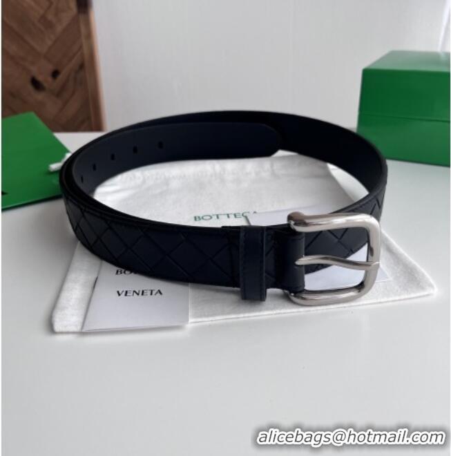 Cheap Price Bottega Veneta Intreccio Loop Belt 3.5cm BV111721 Black/Silver 2025