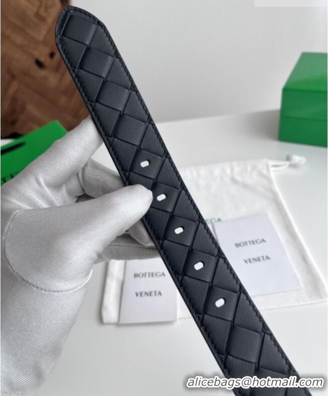 Cheap Price Bottega Veneta Intreccio Loop Belt 3.5cm BV111721 Black/Silver 2025