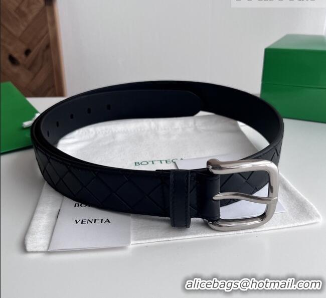 Cheap Price Bottega Veneta Intreccio Loop Belt 3.5cm BV111721 Black/Silver 2025