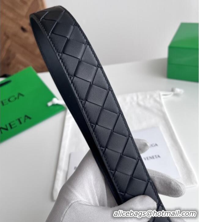 Cheap Price Bottega Veneta Intreccio Loop Belt 3.5cm BV111721 Black/Silver 2025