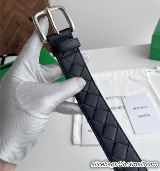 Cheap Price Bottega Veneta Intreccio Loop Belt 3.5cm BV111721 Black/Silver 2025