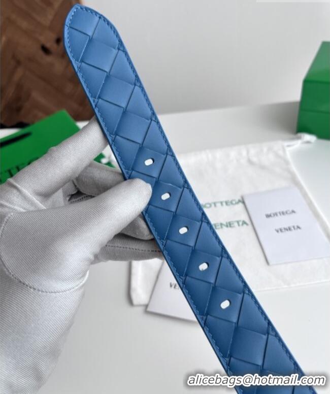 Luxurious Bottega Veneta Intreccio Loop Belt 3.5cm BV111723 Blue/Silver 2025