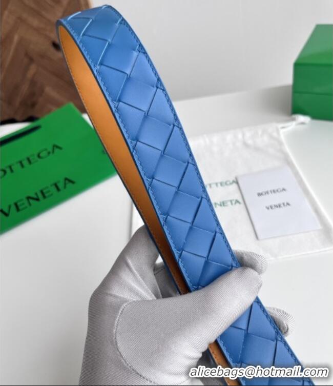 Luxurious Bottega Veneta Intreccio Loop Belt 3.5cm BV111723 Blue/Silver 2025