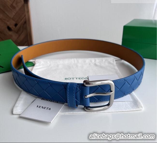 Luxurious Bottega Veneta Intreccio Loop Belt 3.5cm BV111723 Blue/Silver 2025