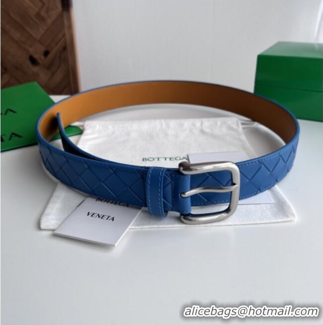 Luxurious Bottega Veneta Intreccio Loop Belt 3.5cm BV111723 Blue/Silver 2025