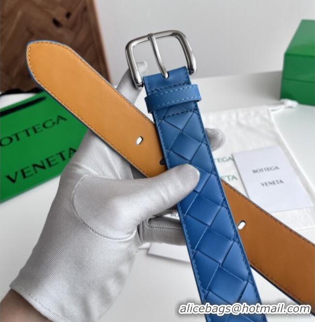 Luxurious Bottega Veneta Intreccio Loop Belt 3.5cm BV111723 Blue/Silver 2025