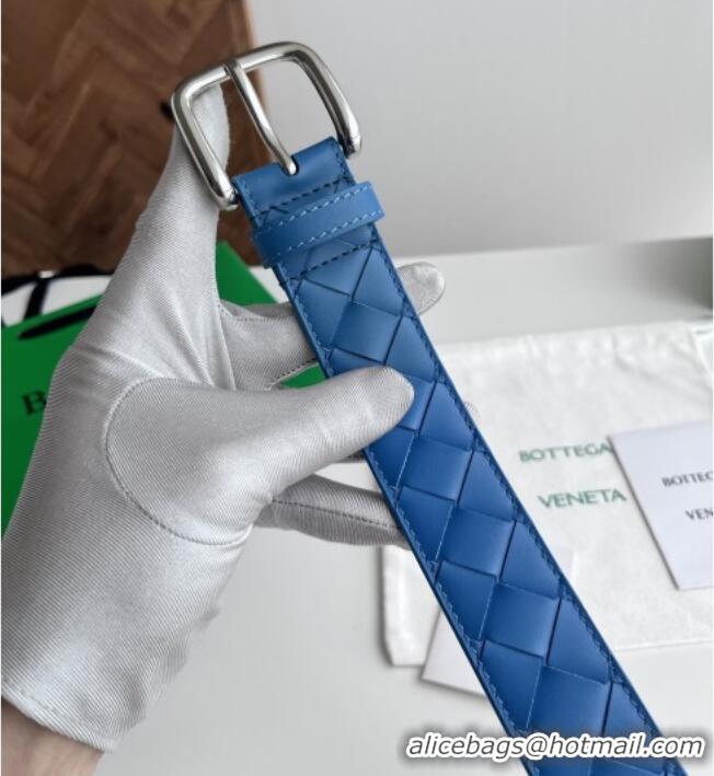 Luxurious Bottega Veneta Intreccio Loop Belt 3.5cm BV111723 Blue/Silver 2025