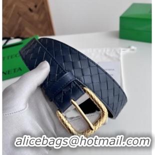 Market Sells Bottega Veneta Intreccio Loop Belt 3.5cm BV111724 Deep Blue/Gold 2025