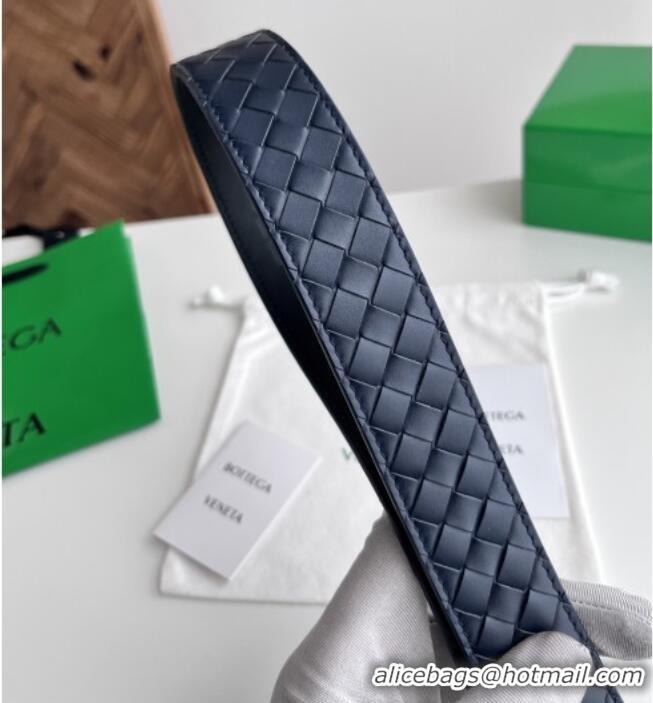 Market Sells Bottega Veneta Intreccio Loop Belt 3.5cm BV111724 Deep Blue/Gold 2025