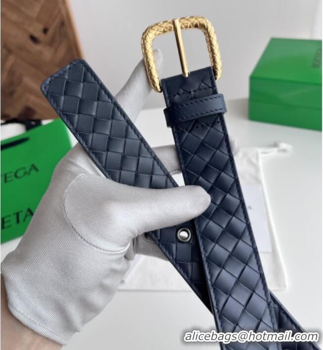 Market Sells Bottega Veneta Intreccio Loop Belt 3.5cm BV111724 Deep Blue/Gold 2025