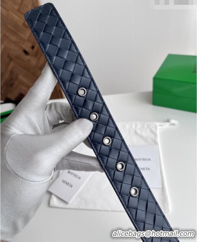 Market Sells Bottega Veneta Intreccio Loop Belt 3.5cm BV111724 Deep Blue/Gold 2025