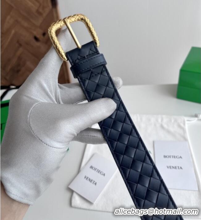 Market Sells Bottega Veneta Intreccio Loop Belt 3.5cm BV111724 Deep Blue/Gold 2025