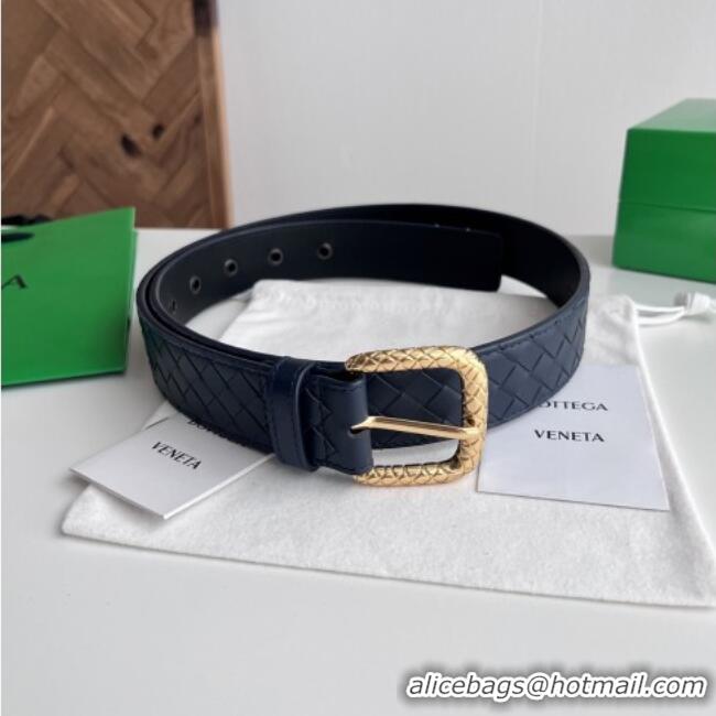 Market Sells Bottega Veneta Intreccio Loop Belt 3.5cm BV111724 Deep Blue/Gold 2025