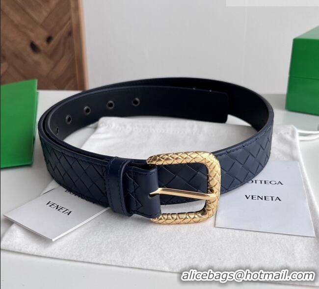 Market Sells Bottega Veneta Intreccio Loop Belt 3.5cm BV111724 Deep Blue/Gold 2025