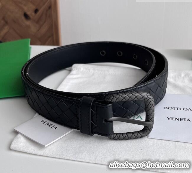 Well Crafted Bottega Veneta Intreccio Loop Belt 3.5cm BV111725 Black 2025