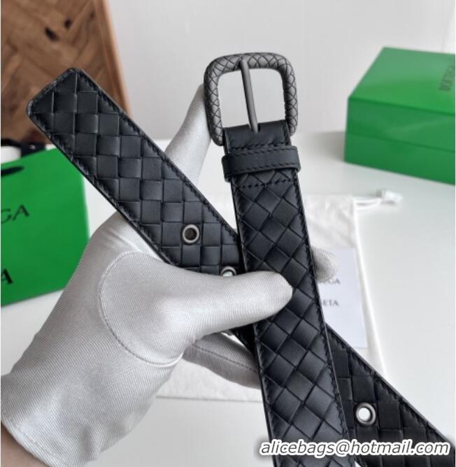Well Crafted Bottega Veneta Intreccio Loop Belt 3.5cm BV111725 Black 2025