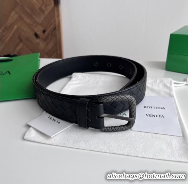 Well Crafted Bottega Veneta Intreccio Loop Belt 3.5cm BV111725 Black 2025