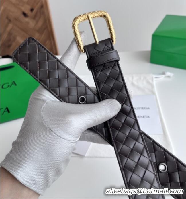 Famous Brand Bottega Veneta Intreccio Loop Belt 3.5cm BV111727 Fondant Brown 2025