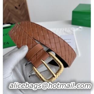 Luxury Classic Bottega Veneta Intreccio Loop Belt 3.5cm BV111729 Brown 2025