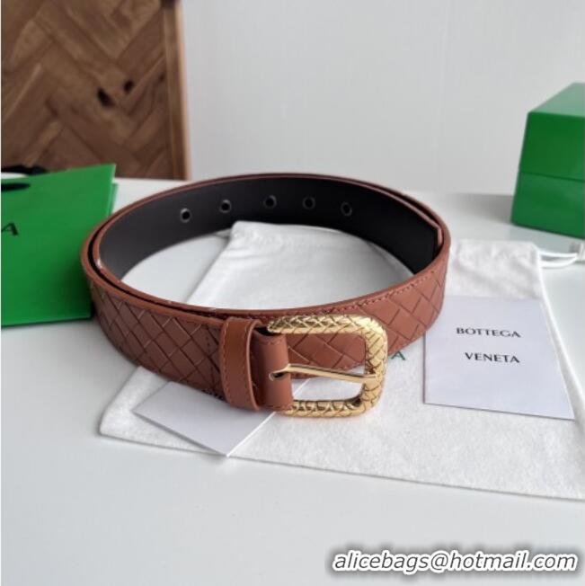 Luxury Classic Bottega Veneta Intreccio Loop Belt 3.5cm BV111729 Brown 2025