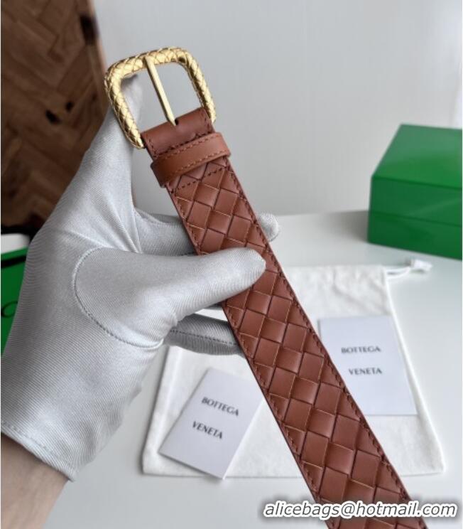 Luxury Classic Bottega Veneta Intreccio Loop Belt 3.5cm BV111729 Brown 2025