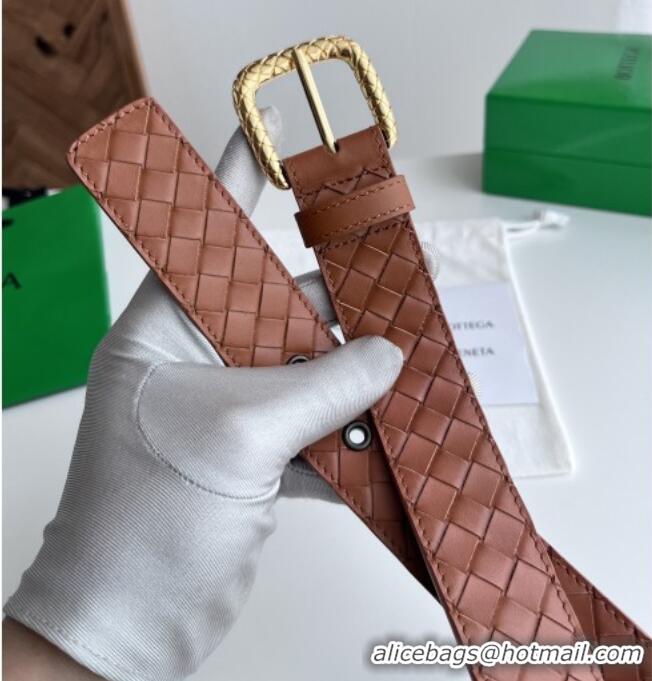 Luxury Classic Bottega Veneta Intreccio Loop Belt 3.5cm BV111729 Brown 2025