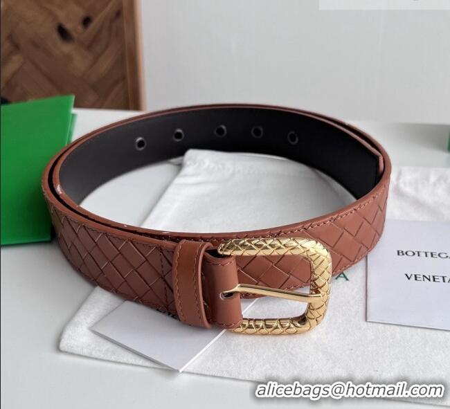 Luxury Classic Bottega Veneta Intreccio Loop Belt 3.5cm BV111729 Brown 2025