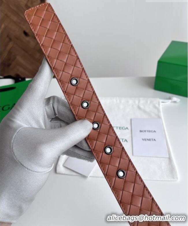 Luxury Classic Bottega Veneta Intreccio Loop Belt 3.5cm BV111729 Brown 2025