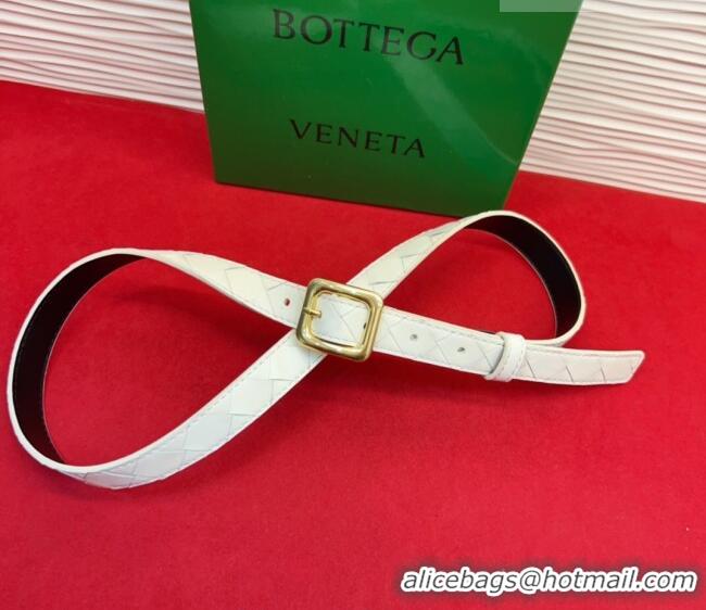Buy Discount Bottega Veneta Intrecciato Leather Belt 2cm with Pin Buckle BV26010401 White 2025