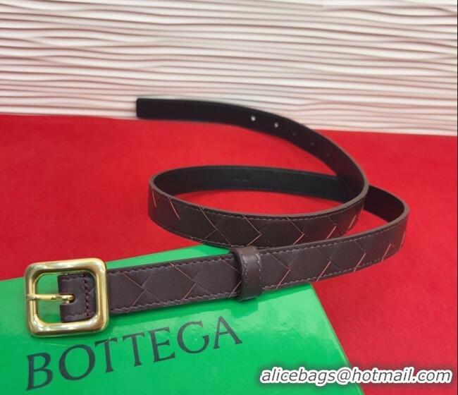 New Fashion Bottega Veneta Intrecciato Leather Belt 2cm with Pin Buckle BV26010401 Coffee 2025