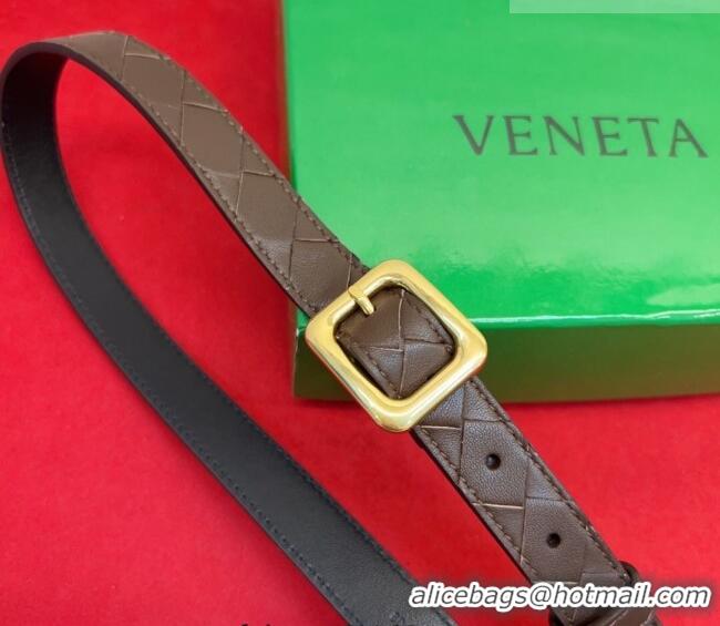 New Fashion Bottega Veneta Intrecciato Leather Belt 2cm with Pin Buckle BV26010401 Coffee 2025