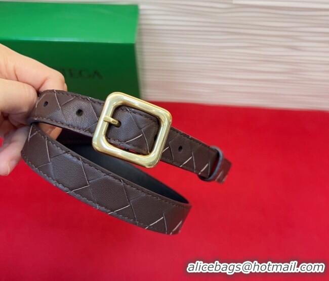 New Fashion Bottega Veneta Intrecciato Leather Belt 2cm with Pin Buckle BV26010401 Coffee 2025