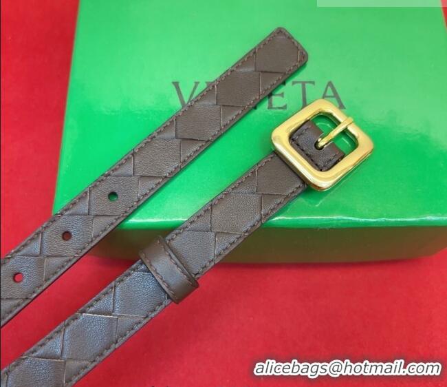 New Fashion Bottega Veneta Intrecciato Leather Belt 2cm with Pin Buckle BV26010401 Coffee 2025