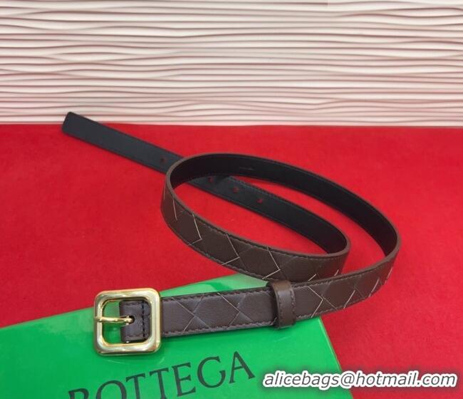 New Fashion Bottega Veneta Intrecciato Leather Belt 2cm with Pin Buckle BV26010401 Coffee 2025