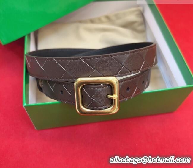 New Fashion Bottega Veneta Intrecciato Leather Belt 2cm with Pin Buckle BV26010401 Coffee 2025