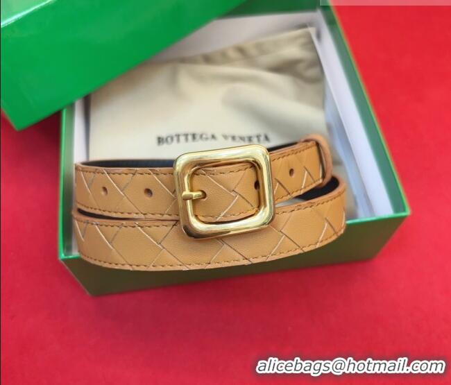 Grade Quality Bottega Veneta Intrecciato Leather Belt 2cm with Pin Buckle BV26010401 Beige 2025