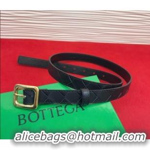 Best Grade Bottega Veneta Intrecciato Leather Belt 2cm with Pin Buckle BV26010401 Black 2025
