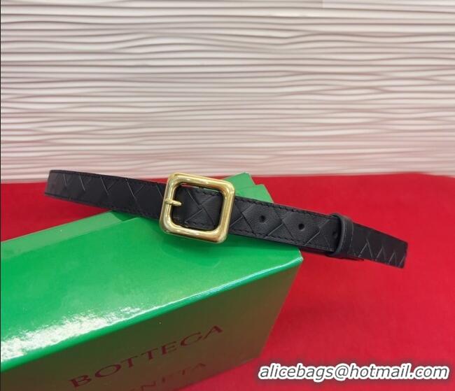Best Grade Bottega Veneta Intrecciato Leather Belt 2cm with Pin Buckle BV26010401 Black 2025