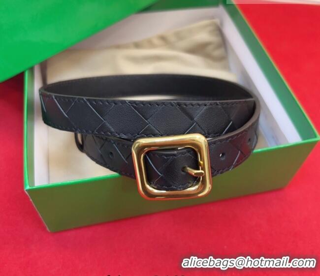 Best Grade Bottega Veneta Intrecciato Leather Belt 2cm with Pin Buckle BV26010401 Black 2025