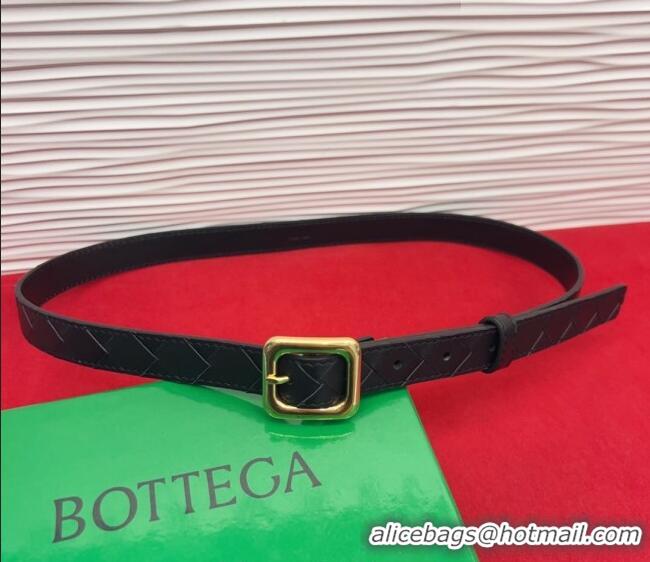 Best Grade Bottega Veneta Intrecciato Leather Belt 2cm with Pin Buckle BV26010401 Black 2025
