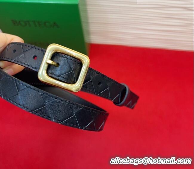 Best Grade Bottega Veneta Intrecciato Leather Belt 2cm with Pin Buckle BV26010401 Black 2025