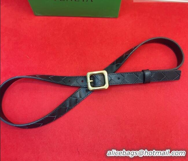 Best Grade Bottega Veneta Intrecciato Leather Belt 2cm with Pin Buckle BV26010401 Black 2025