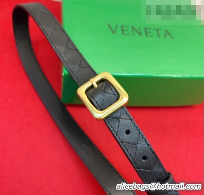 Best Grade Bottega Veneta Intrecciato Leather Belt 2cm with Pin Buckle BV26010401 Black 2025